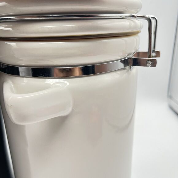 Barnie's Coffee & Tea Co. White Black Ceramic Canister Jar Set Of 2 - No Spoons - Picture 11 of 16